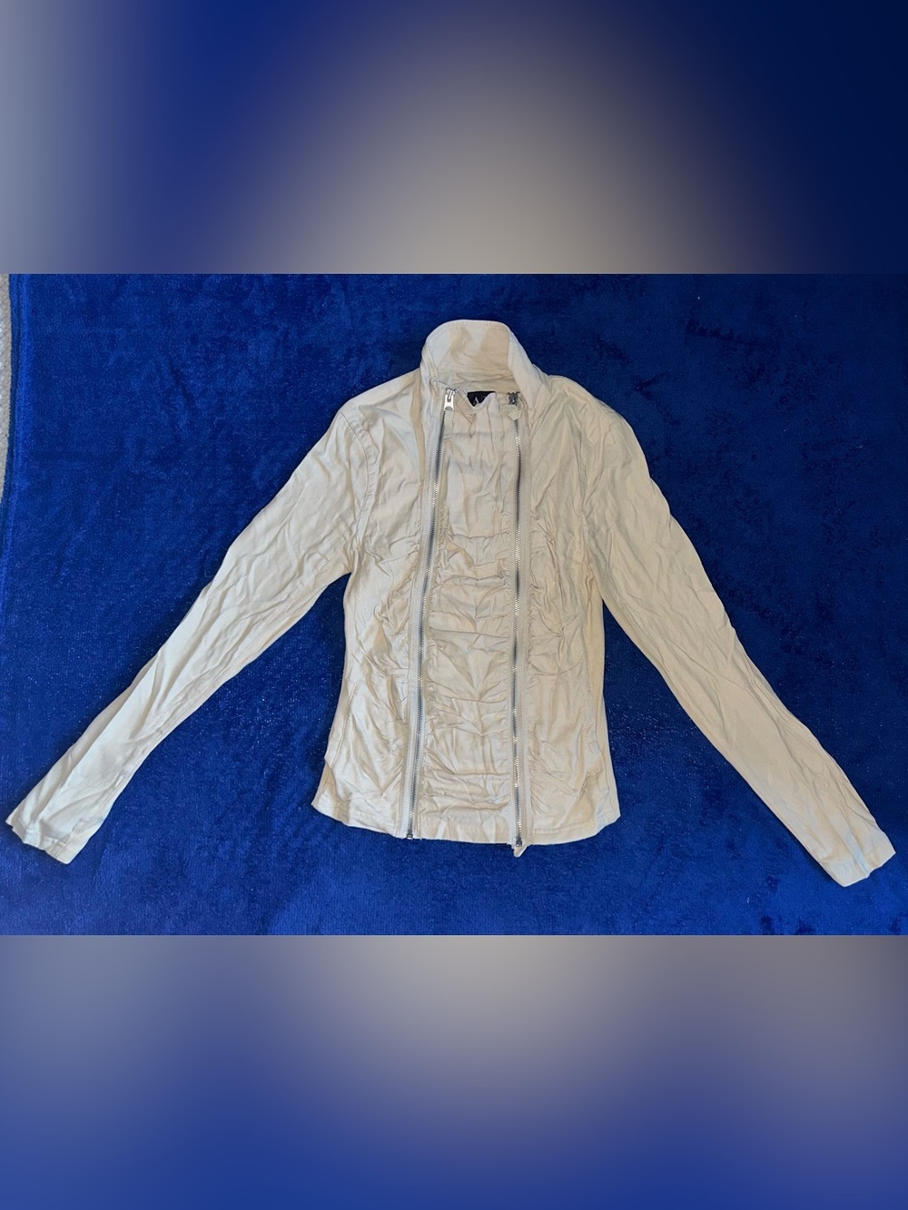 Womens AX Armani Exchange Tan Double Zip Jacket Size Small Mock Neck Futuristic